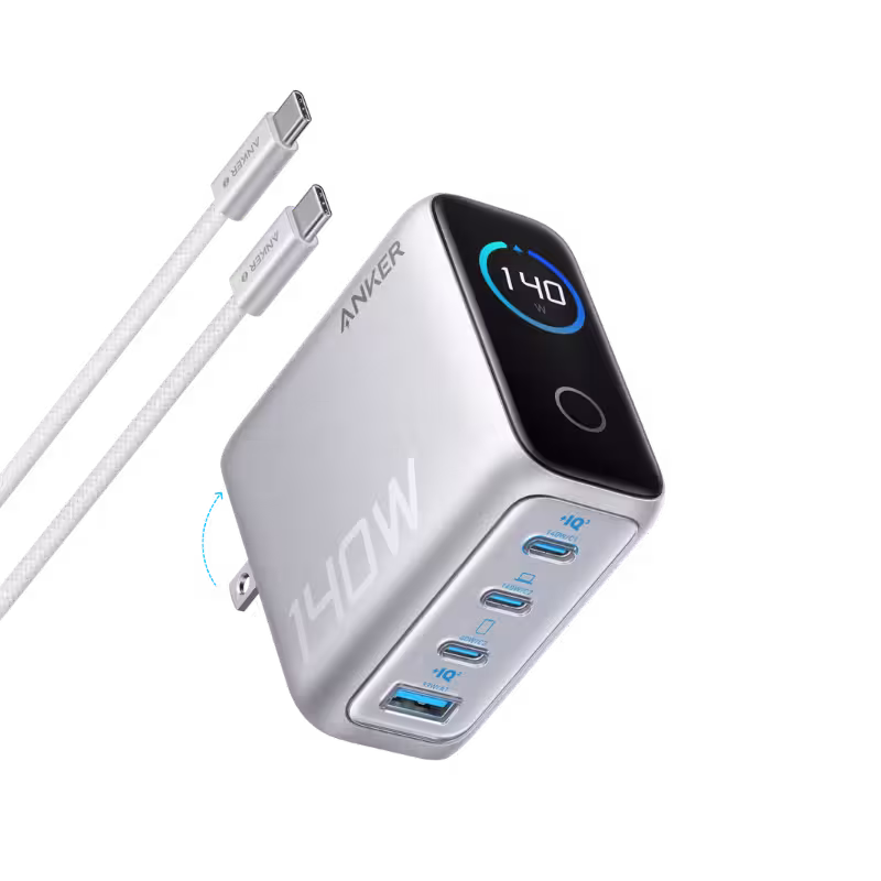Anker Zolo 140W 4-Port Multi Device Charging GaN Power Adapter With Type-C Cable